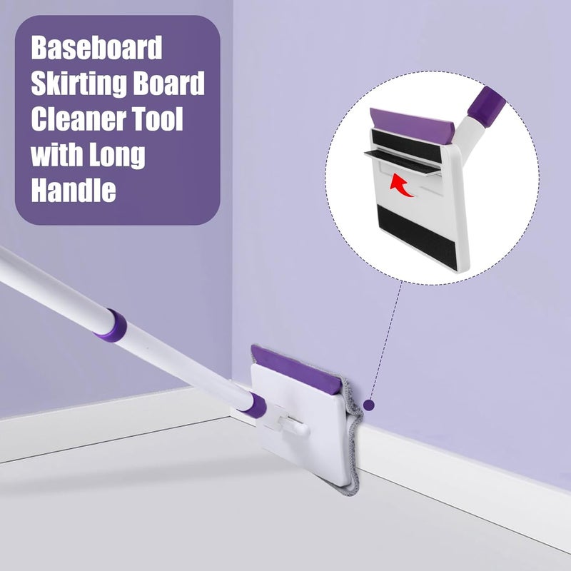 wlich Baseboard Cleaner Tool with Handle, 60" Extendable Long Handle Baseboard Cleaner with 5 Reusable Pads for Baseboards Cleaning, Ceiling, Wall, Floor, Bathroom Kitchen - Image 3